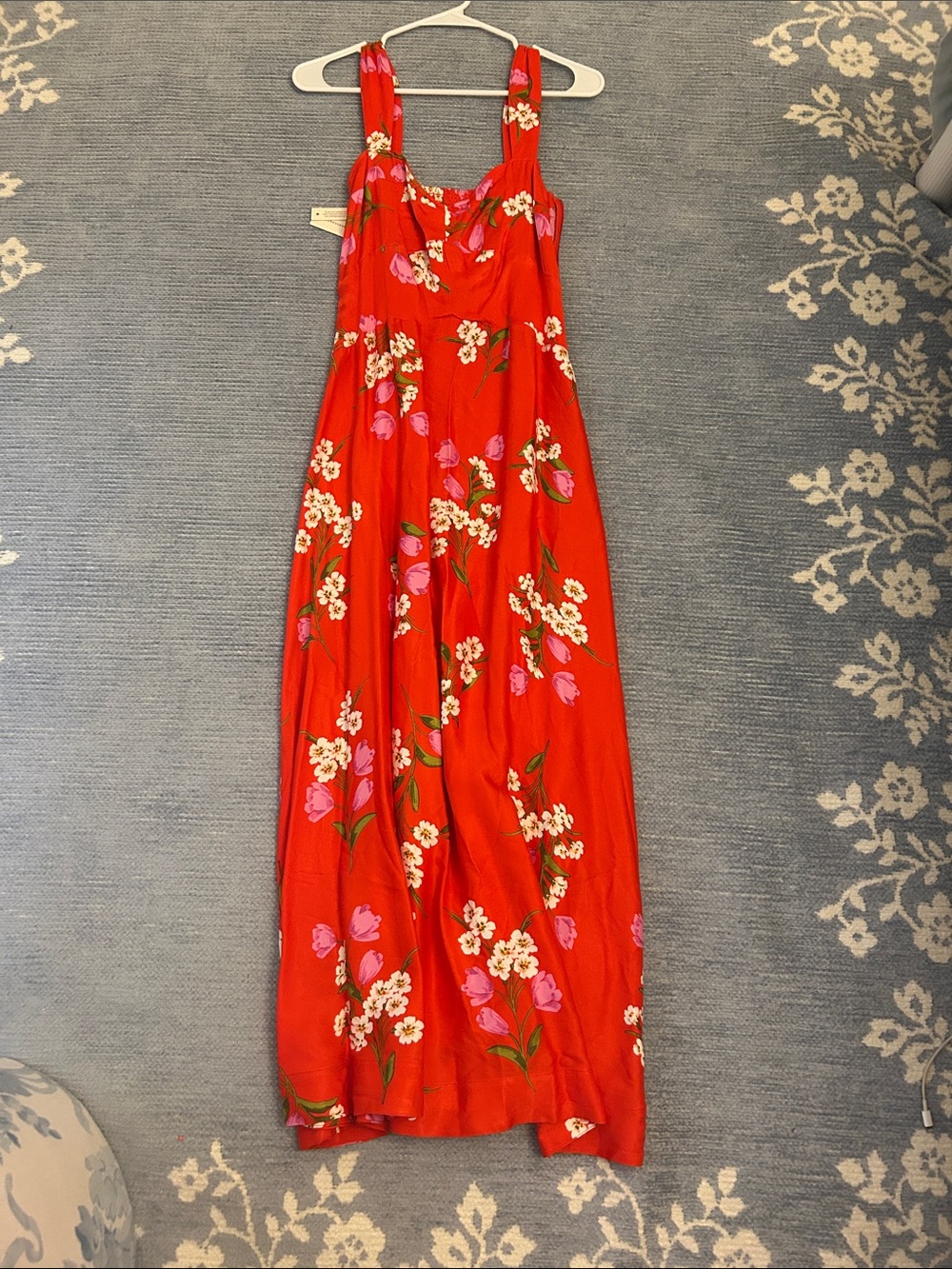 Anthropologie Red Floral Tie-Strap Maxi Dress